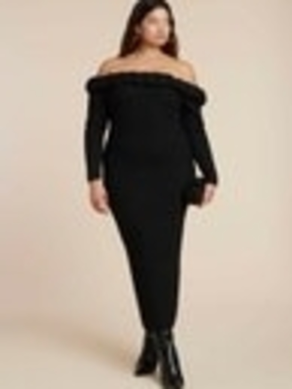 Eloquii Off-Shoulder Black Midi Dress In Size 14/16